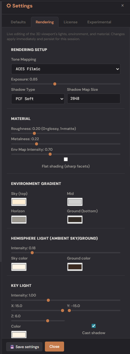 Settings — Rendering