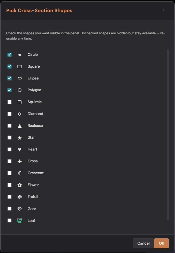 Pick Cross-Section Shapes modal